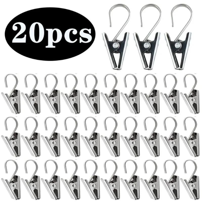 20-PCS  Stainless Steel Curtain Hook Clips, Heavy  Duty  Drapery  Hooks for  Living  Room Bedroom  Window  Decor  (Silver)