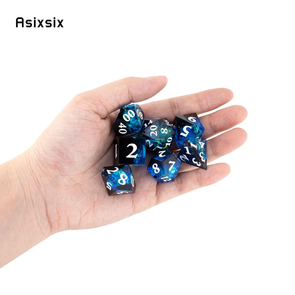 7 Pcs Dark Blue Resin White Number Sharp Edge Dice Polyhedral Dice Suitable for Role-Playing RPG Board Game