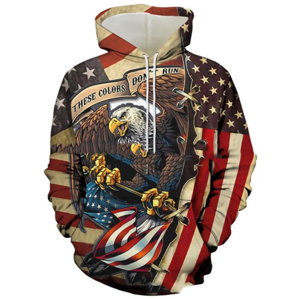 Мужская толстовка с капюшоном Hot Style с принтом флага США Cool Eagle Printed Hooded Sweatshirt Trendy Personality Hoodie Men's Long-shirts Casual Tops