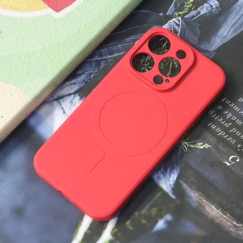 Чехол из жидкого силикона для iPhone 16 1 14 13 11 12 Pro Max Plus, телефон, магнитная беспроводная зарядка, противоударная задняя крышка