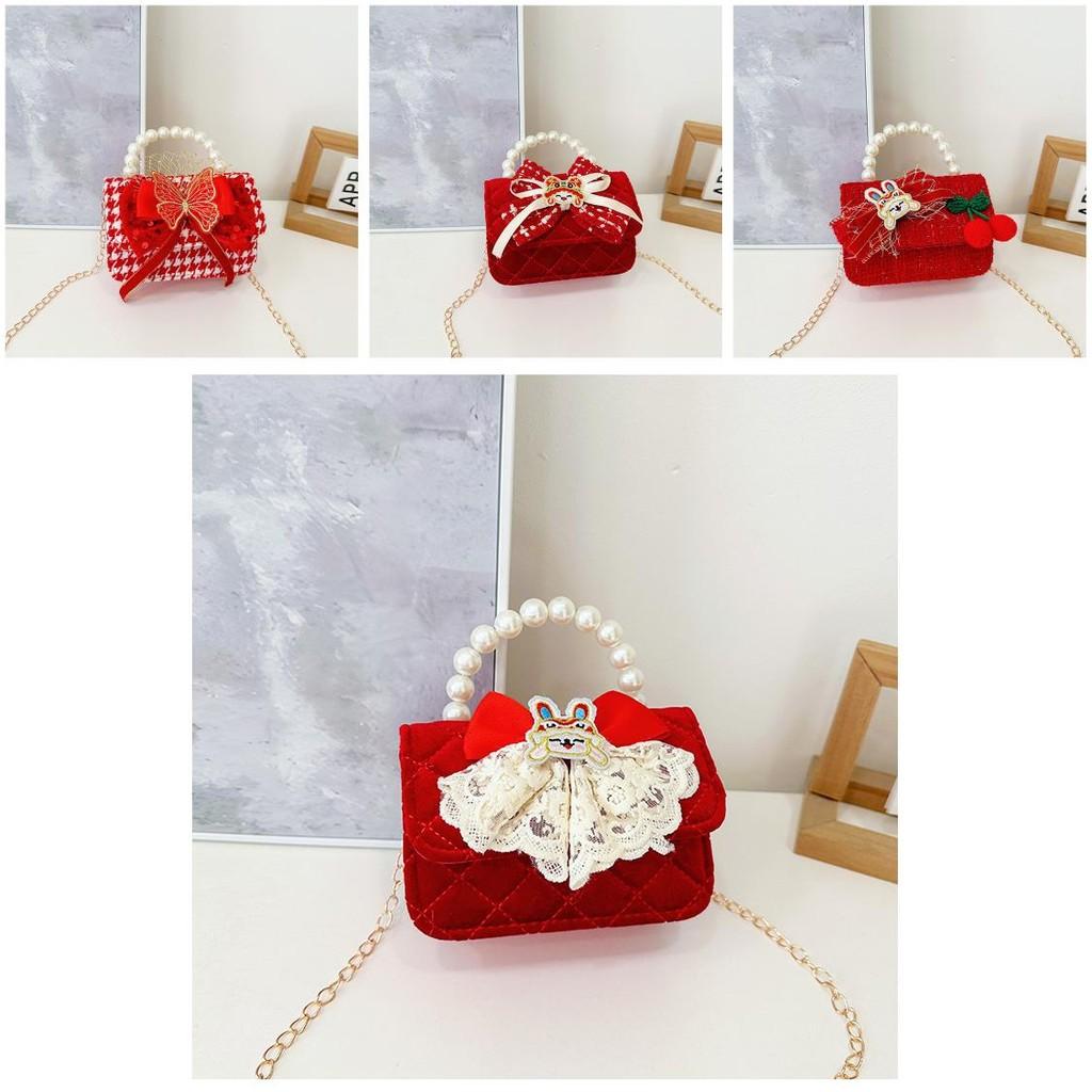 Charming Red Pearl Handbag For Girls Adorable Small Shoulder Bag For Kids