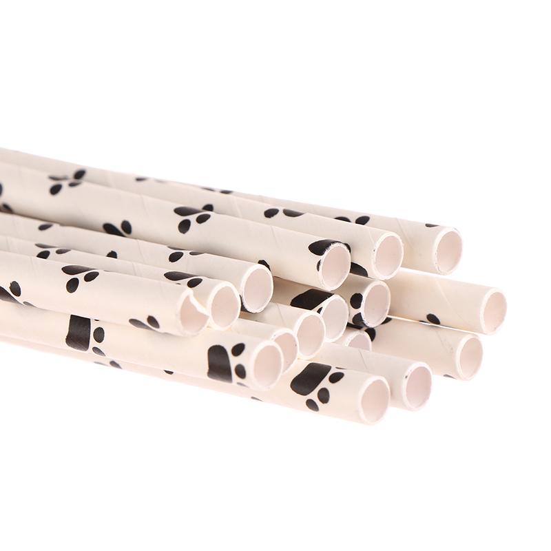 25 шт. бумажные трубочки для питья с принтом лапы собаки кошки, черно-белые принадлежности для вечеринки по случаю дня рождения, украшения для вечеринки в стиле домашних животных для девочек и мальчиков