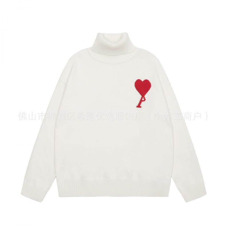 Oversized Knit Sweater With Heart Jacquard Round Neck Loose Fit Unisex Casual Pullover