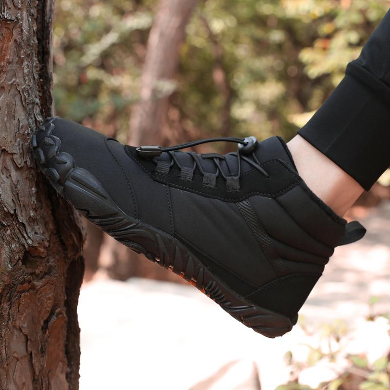 Зимние ботинки босиком для мужчин, водонепроницаемые кроссовки до щиколотки, зимние ботинки, плюшевые походные ботинки, теплая спортивная обувь, большой размер 47, черный