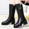 Real Soft Leather Boots Women's Long Boots Winter Velvet Cotton Boots Thickened Cotton Hair Thick Heel Women's Boots Medium Boots
