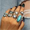 8pcs/set Vintage Set Turquoise Engraved Feather Ring Joint Ring Set