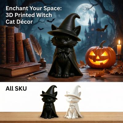 3D-печатная фигурка кошки-ведьмы Украшение для Хэллоуинской вечеринки Готический стиль Магический кошачий орнамент для различных праздничных случаев Украшение для домашнего стола