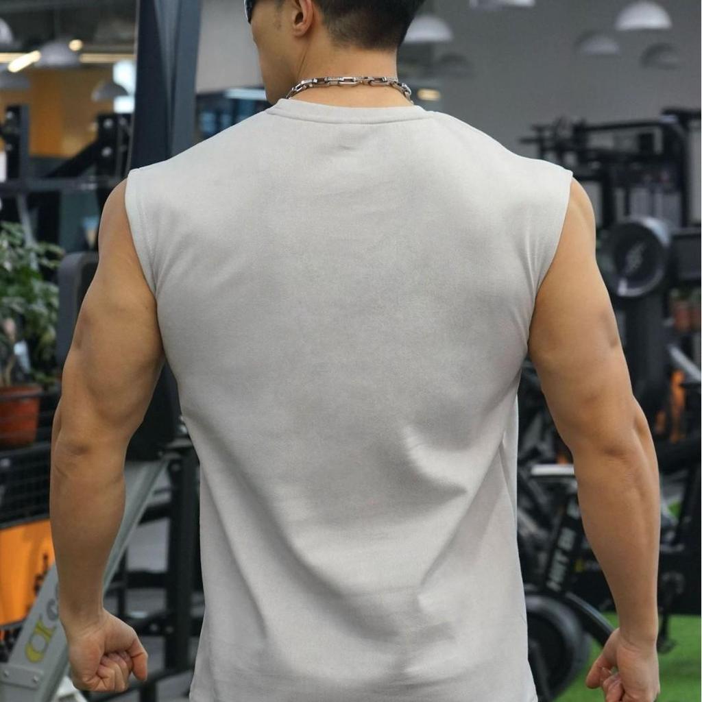 Мужская майка без рукавов из тяжелого хлопка с широкими плечами от American Fitness Brothers для летнего бега и повседневных занятий спортом