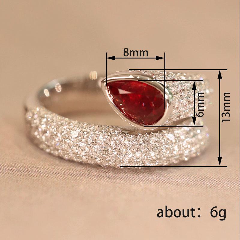 Luxury Full Diamond Lab Grown Ruby Ring Women's Jewelry Silver Gold Plated Versatile for Daily