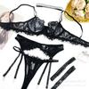Western, American, French-style lingerie feminine ultra-thin embroidered lace see-through seductive thong, five-piece set