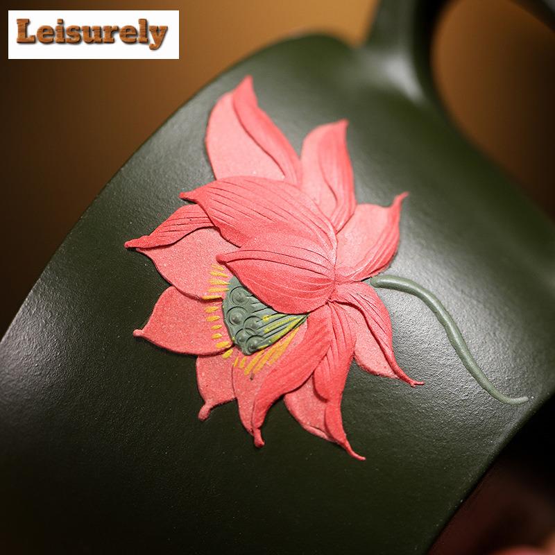 90 мл чайник из фиолетовой глины Исин, мастер ручной работы, цветной рисунок лотоса, большой калибр, чайник из сырой руды, зеленый глиняный чайник, чайный набор «Цзыша»