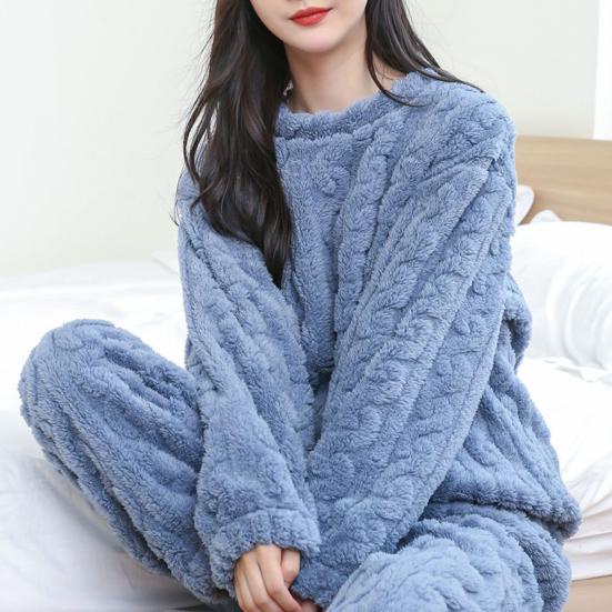 Женский пижамный комплект из 2 предметов, мягкий, удобный флисовый пуловер, рубчатый пижамный комплект, пушистый, теплый, плюшевый