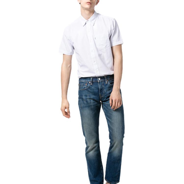 Levis Casual Polka Dot Comfortable Pointed Collar Short Sleeve Shirt Men Shirts White 65826-0093