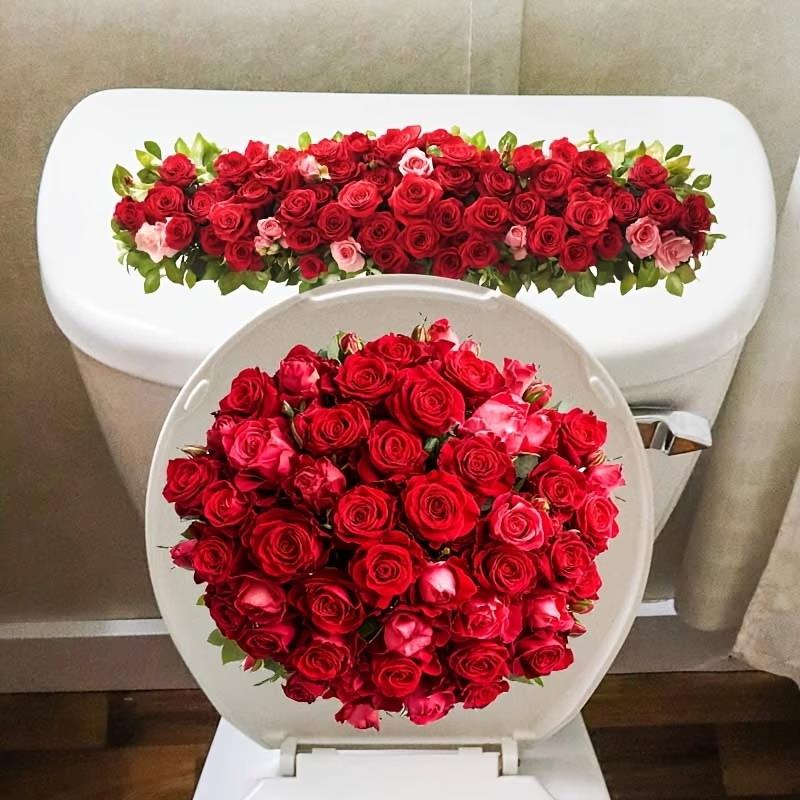 Floral Toilet Sticker Waterproof Moisture Proof Removable Bathroom Wall Toilet Lid Decal for Small Bathroom Upgrade