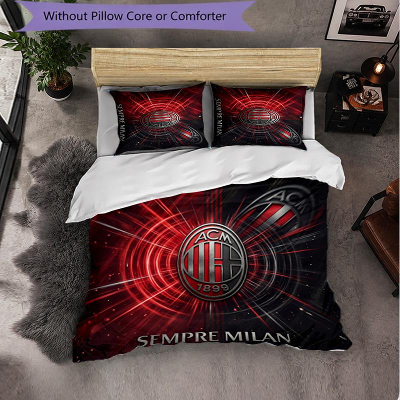 AC Milan Pattern 3 Pieces Bedding Set Soft Microfiber Duvet Cover with Pillow Cases for Bedroom
