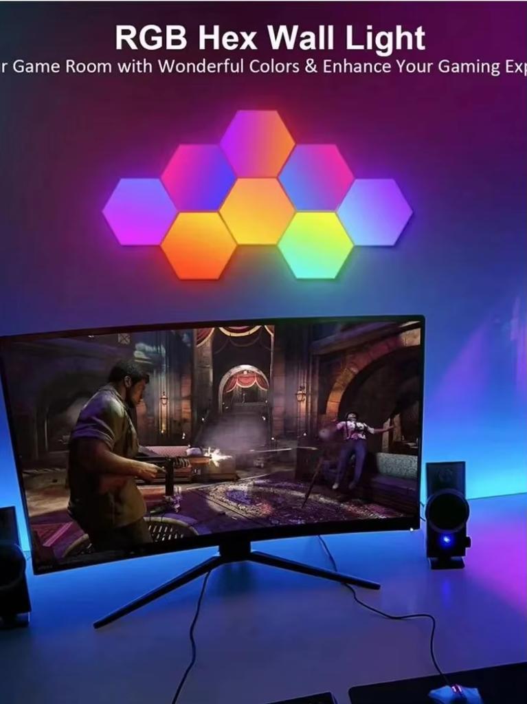 RGB интеллектуальный шестиугольный настенный светильник, меняющий цвет, окружающий ночник DYI, форма, музыкальный ритм, управление через приложение для игровой комнаты, спальни