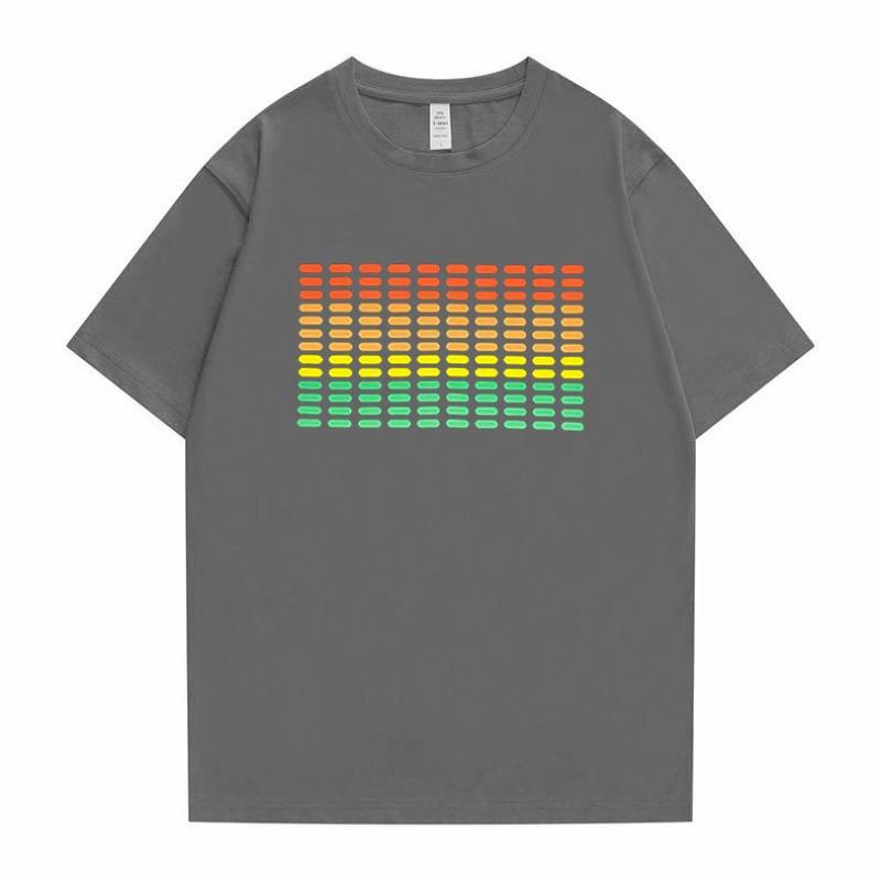 Flashing Music Activates LED Printed Men's and Women's Fashionable Loose Casual Short Sleeved New Polyester Trendy T-shirt
