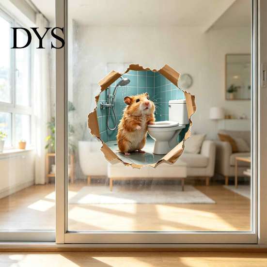 3D Реалистичные Наклейки Животных Смешная Наклейка на Стену 'Дыра Хомяка', Отклеивающаяся и Наклеивающаяся, Наклейка с Водонепроницаемым ПВХ, Художественный Эффект, Милая для Ванной Комнаты, Спальни