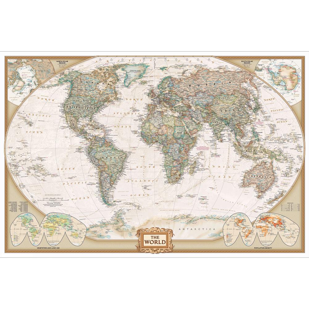 24*36 дюймов/18*29 дюймов Винтажная карта мира Картина Ретро настенное искусство Плакат Школьные принадлежности Украшения дома, Туризм/образовательные принадлежности