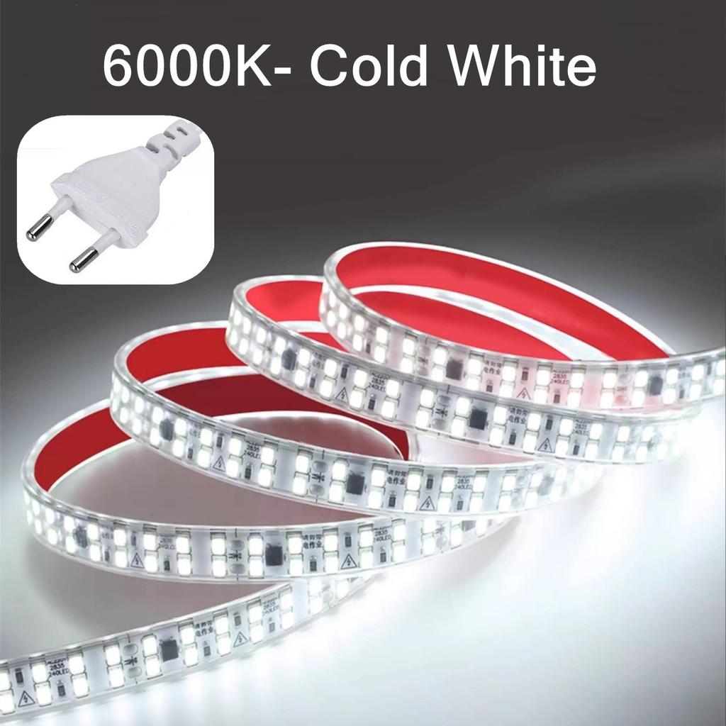 Светодиодная лента SMD 2835, ширина 12 мм, 240 светодиодов/м, AC220В, гибкая, разрезаемая, мягкое освещение, IP68, водонепроницаемая, теплый/нейтральный/белый свет, с EU вилкой