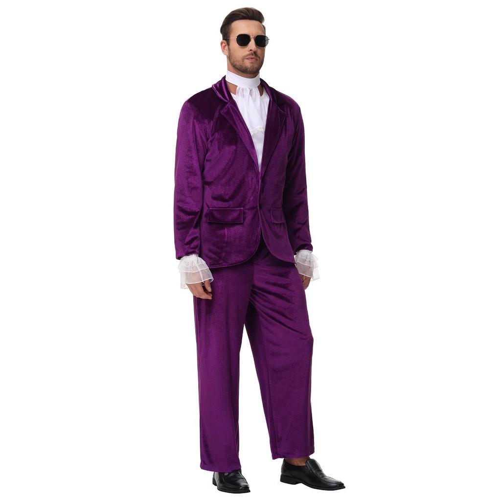 Adult Men's Purple Suit Fashion Newspaper Cosplay Austin Powers Dress Up Gentleman Walk Show