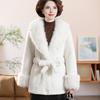 Women's Furry Coat with Faux Fur Collar And Cuff Winter Warm Belted Fuzzy Jacket Long Sleeve Open Front Fluffy Outerwear