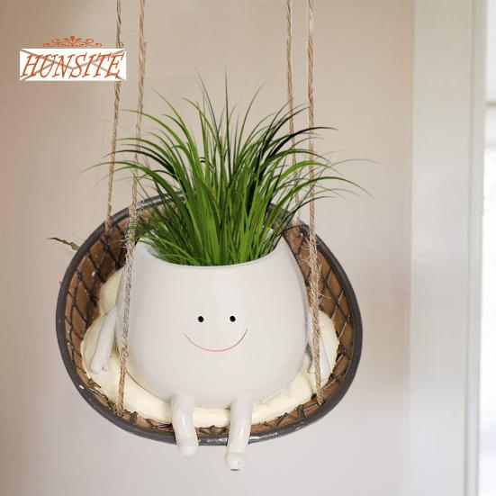 Подвесной цветочный горшок с милой улыбкой на лице, цветочный горшок из смолы для декора сада