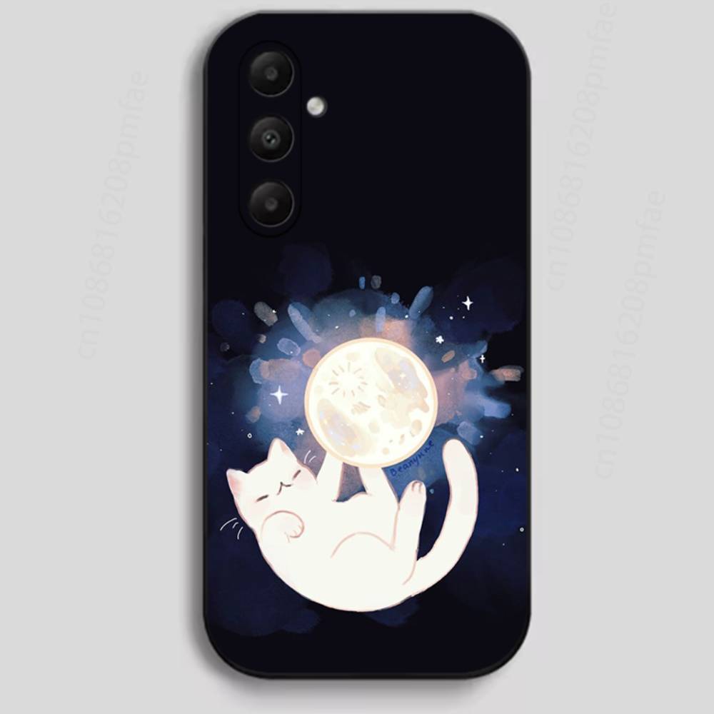 Чехол для телефона 'Милые животные на Луне' для Samsung Galaxy A13, 21s, 22, 31, 32, 40, 52, 71, A91, Мягкий черный корпус