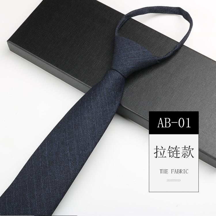Men'S Tie Easy-Pull Zipper Dress Wedding British Style Blue Gray Knot-Free Hand Tie
