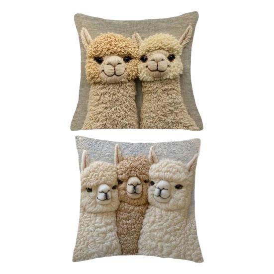 Alpaca Pillow Cover Imitation Embroidery Alpaca Pattern Pillowcase Rustic Throw Pillow Cover for Sofa Couch Bedroom Living Room Car Decor