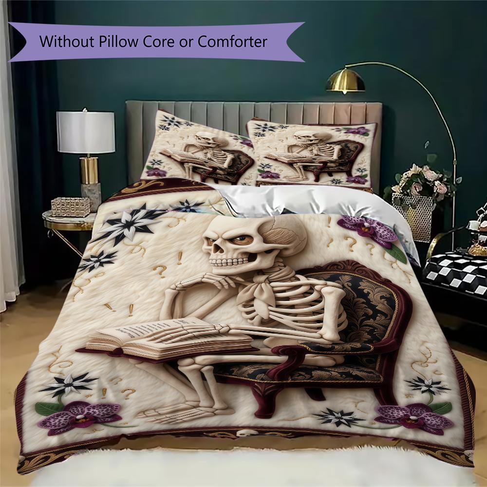 Thinker Skull Pattern Bedding uilt Set uilt Cover Pillowcase Home Decoration Birthday Gift (1 * duvet cover + 2 * pillowcase without core)