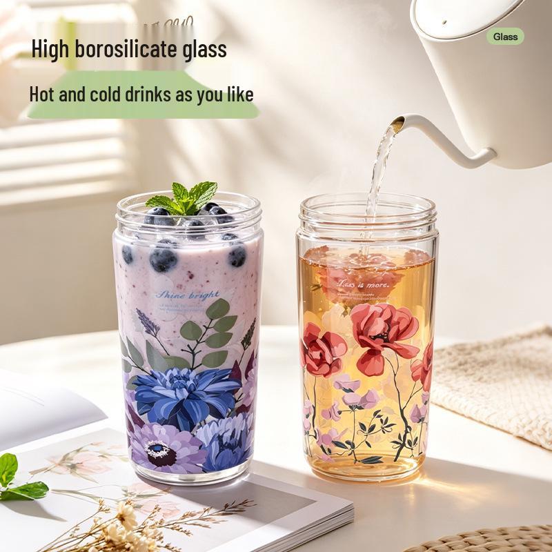 Trendy High Borosilicate Glass Tea Infuser Cup – Portable, Temperature Resistant, Student-Friendly Tea & Water Separator with Straw