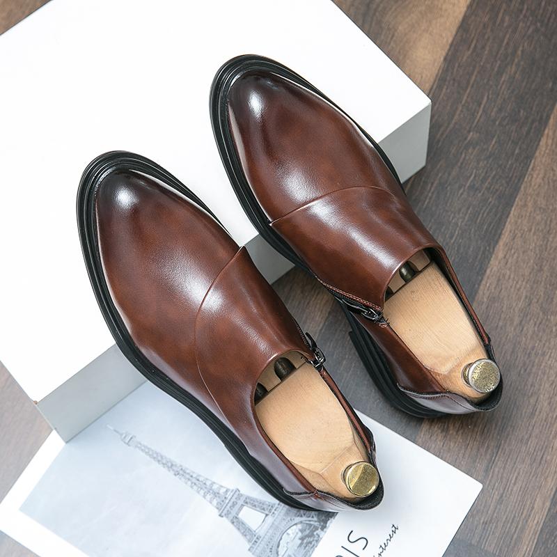 British Style Pointed Elegant Men's Dress Shoes Anti Slip Wear-resistant Men's Leather Casual Shoes Work Shoes Low Cut Versatile