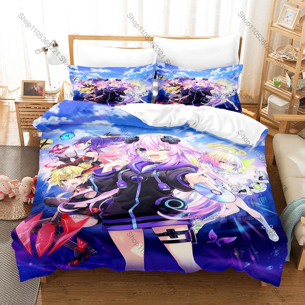 Game Kpop Hyperdimension Neptunia Bedding Set 3 Pieces Printed Duvet Cover with Pillowcases Breathable Bed Linen Home Decor