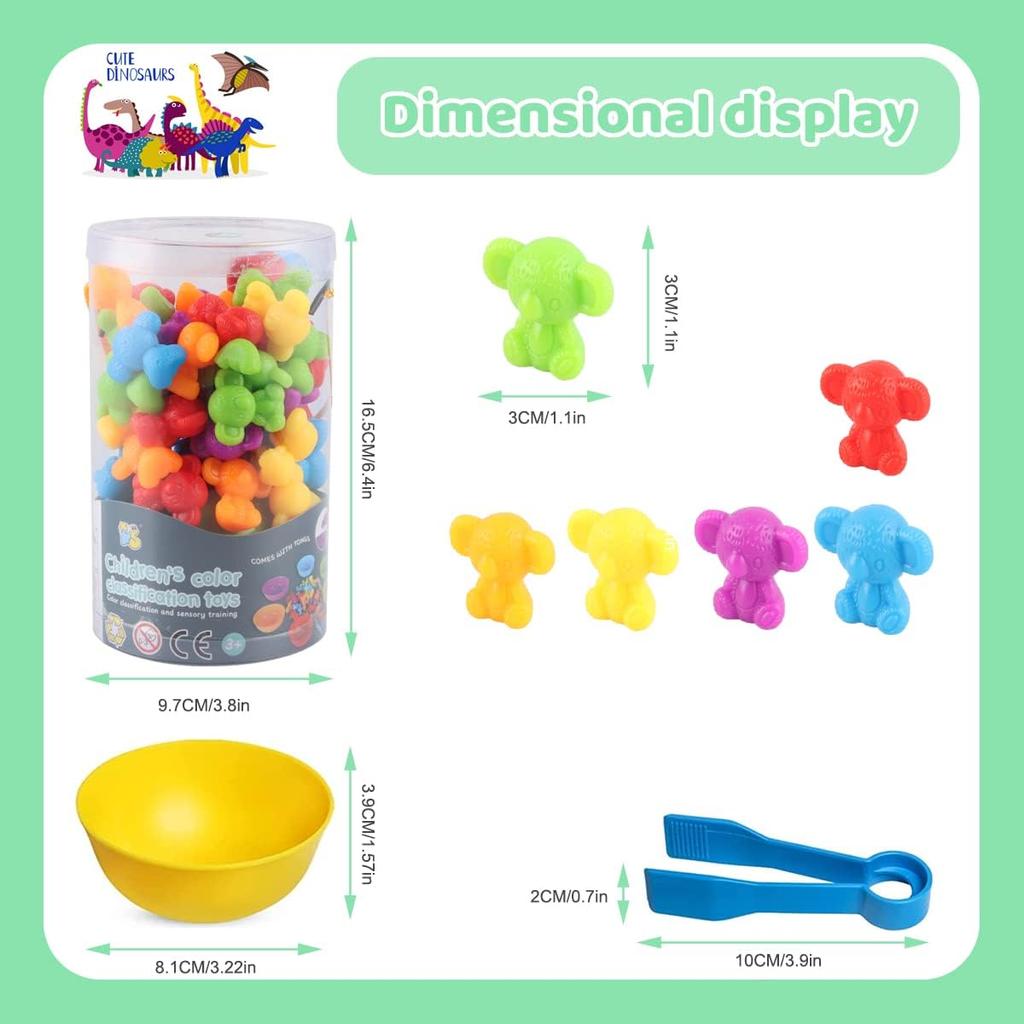 Игрушки от 3 лет, игрушки Монтессори от 3 лет, игрушка для распознавания цветов подсчета динозавров с подходящими чашками и пинцетом, цвета для развития мелкой моторики
