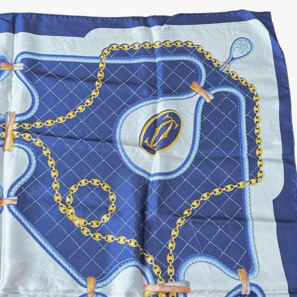 Used Cartier Cartier Scarf Large Chain Pattern Navy Silk
