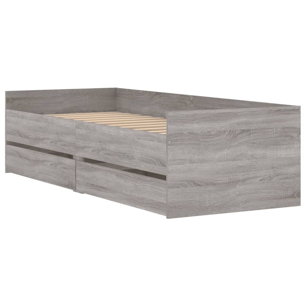 Vidaxl Каркас кровати с ящиками, Серый дуб Сонома, 90x200 см