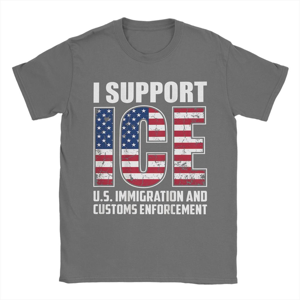 Vintage I support ICE us immigration and customs enforceUnisext TShirt Unisex Round Neck Cotton T Shirts Short Sleeve Tee Shirt
