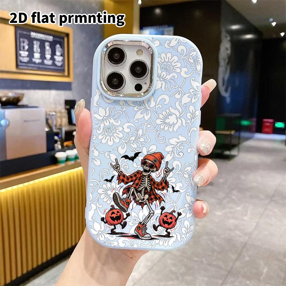 Phone Case: 2D flat design suitable for iPhone 18 17 16 15 14 13 Pro protective case, couple style, dancing skeleton, Christmas and Halloween gift