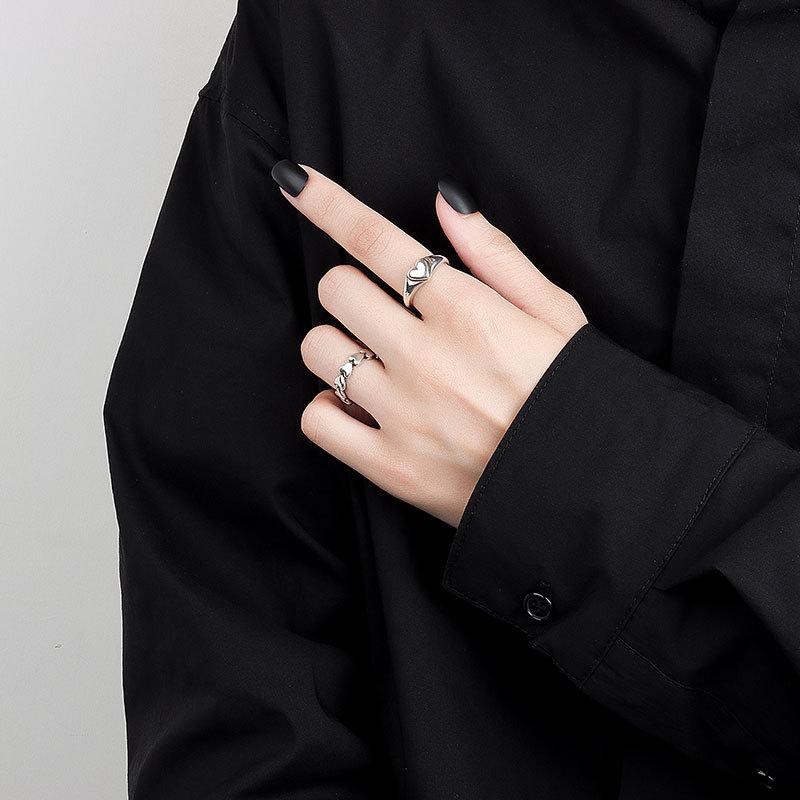 Silver Color Love Heart Connecting Ring Female Fashion Charm Temperament Elegant Couple Gift Dropshipping Trendy Wholesale