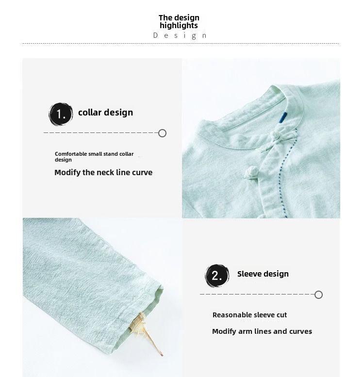 Женская рубашка с длинными рукавами из хлопка и льна в стиле ретро — облегающий крой, воротник-стойка, застежка на пуговицы, на весну, лето и осень