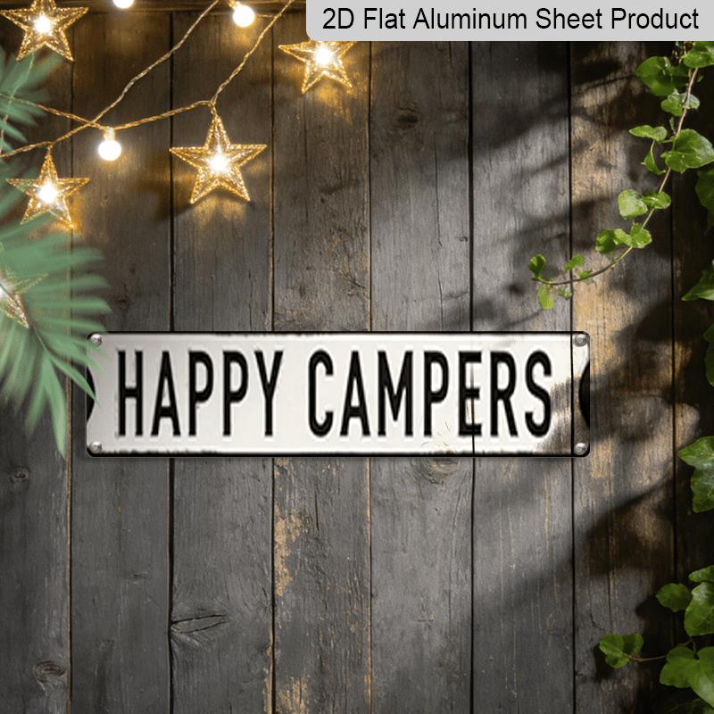 15.7×3.94inch Happy Campers Raised Metal Road Sign - Retro RV & Camper Van Aluminum Sign/decorative Sign, Heavy-Duty Camping Sign with Campfire