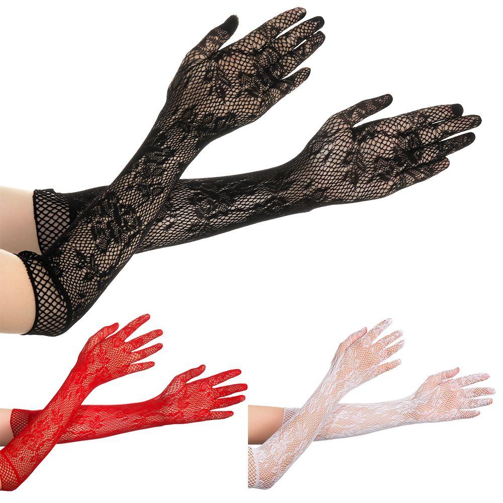 Sexy Mesh Floral Stretchy Lace Gloves Fancy Dress Christmas Halloween Gloves Gothic Punk Mittens