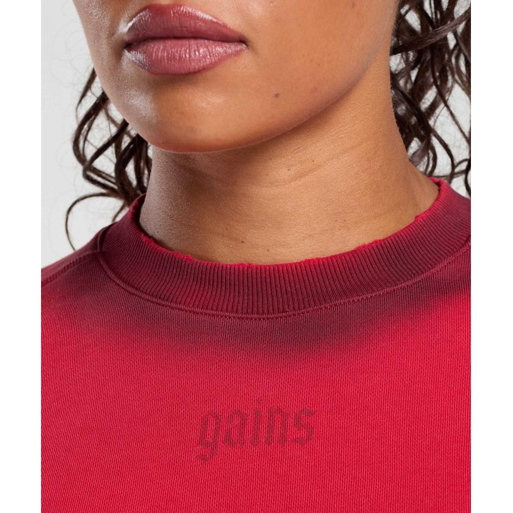 Gymshark Gains Washed Loopback Crew Neck Conditioning Red Sets Red B3b8o Rb20
