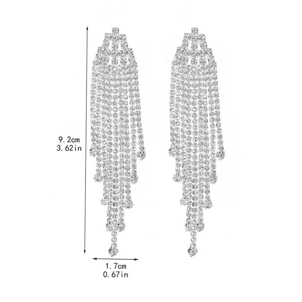 Temperament Senior Sense Of Set Rhinestone Tassel Long Earrings Light Luxury Style Fashion Women's Earrings New Earrings 1 Pair
