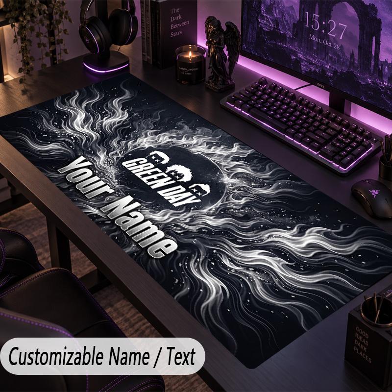 Large Mouse PadGreen Day Custom Name Text Personalized Desk Mat Non Slip Gaming Pad