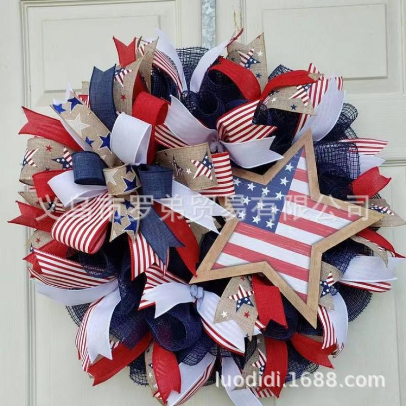 4th Of July Wreath Door Hanging Decoration With USA Flag Patriotic Party Home Outdoor Festive Display