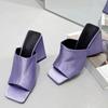 New Summer Purple Strange High Heels Mules Womens Slipper Outdoor Gladiator Sandals Square Toe Slip On Slides Shoes