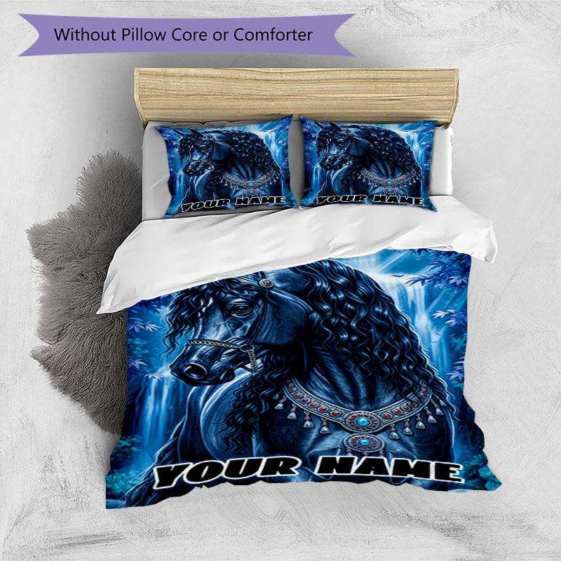 3PC Custom Name Ethereal Horse Fantasy Art Bedding Set Duvet Cover Closure Includes 1 Duvet Cover & 2 Pillowcases for Bedroom