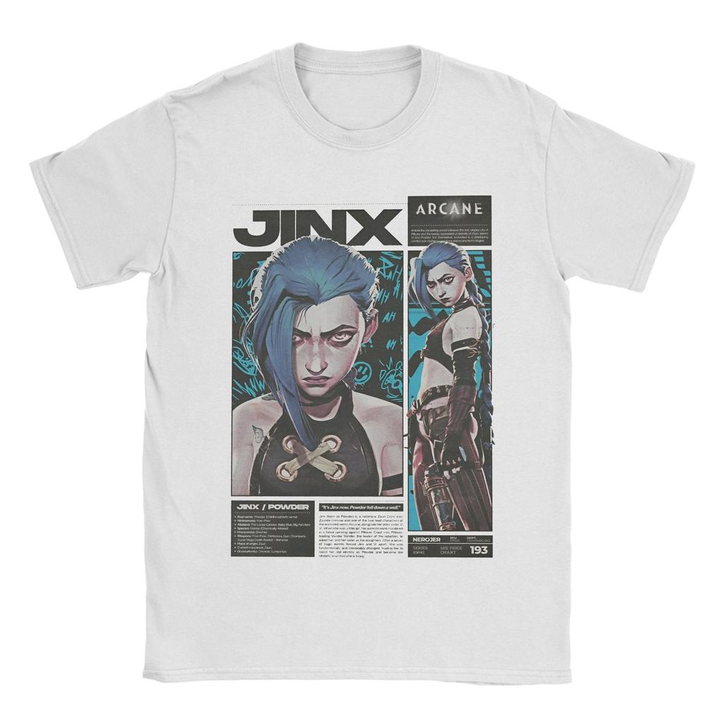 Crazy Arcane Poster Jinx Vi Sister T-Shirt for Men Crewneck Cotton T Shirts Anime Game Short Sleeve Tees Plus Size Merch
